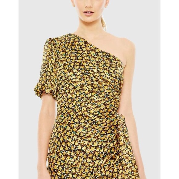 New Mac Duggal Size 4 Floral 26905 One Shoulder Ruffle Ruched Cocktail Dress NWT - Picture 2 of 15